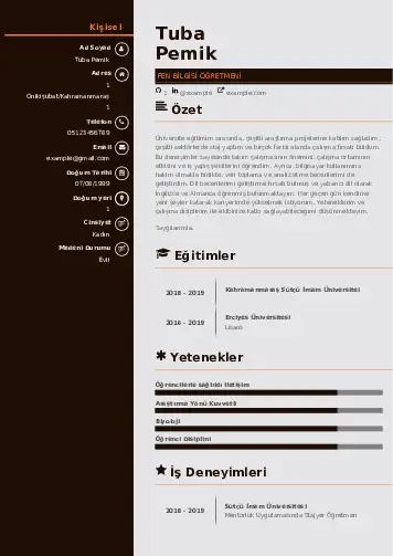 Fen Bilgisi Öğretmeni CV Örnekleri cv indir